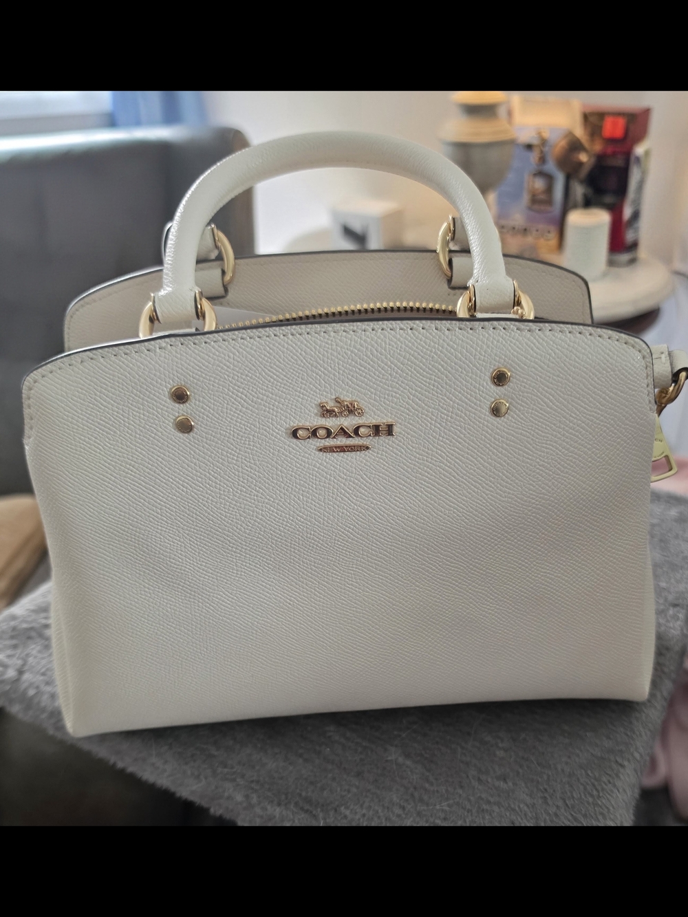 COACH Cream Leather Satchel with Gold Hardware